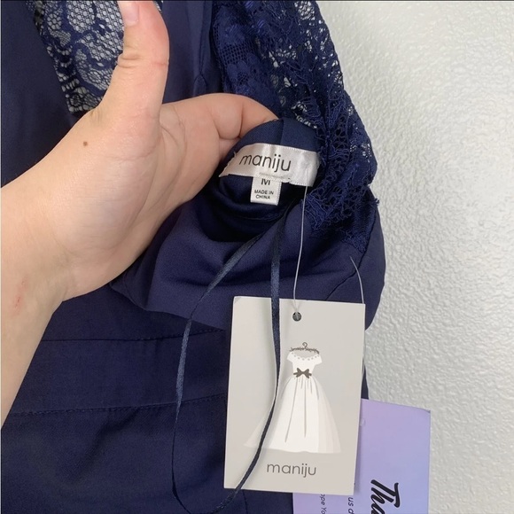 MANIJU Womens Mini Dress Lace Back Navy Sz M - Picture 4 of 7